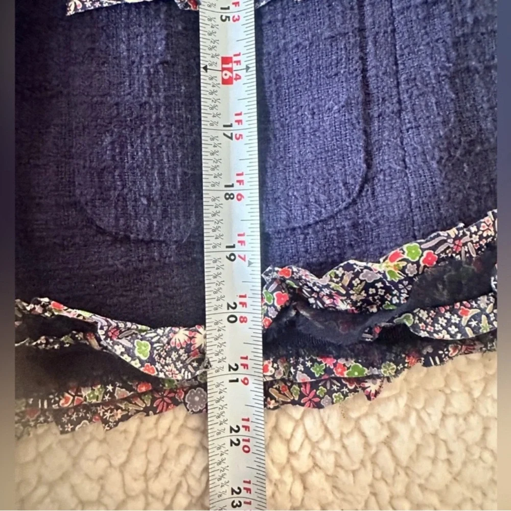 J. Crew Lady Jacket Navy Tweed Liberty London Floral Ruffle
Size 10 petite - Picture 8 of 12